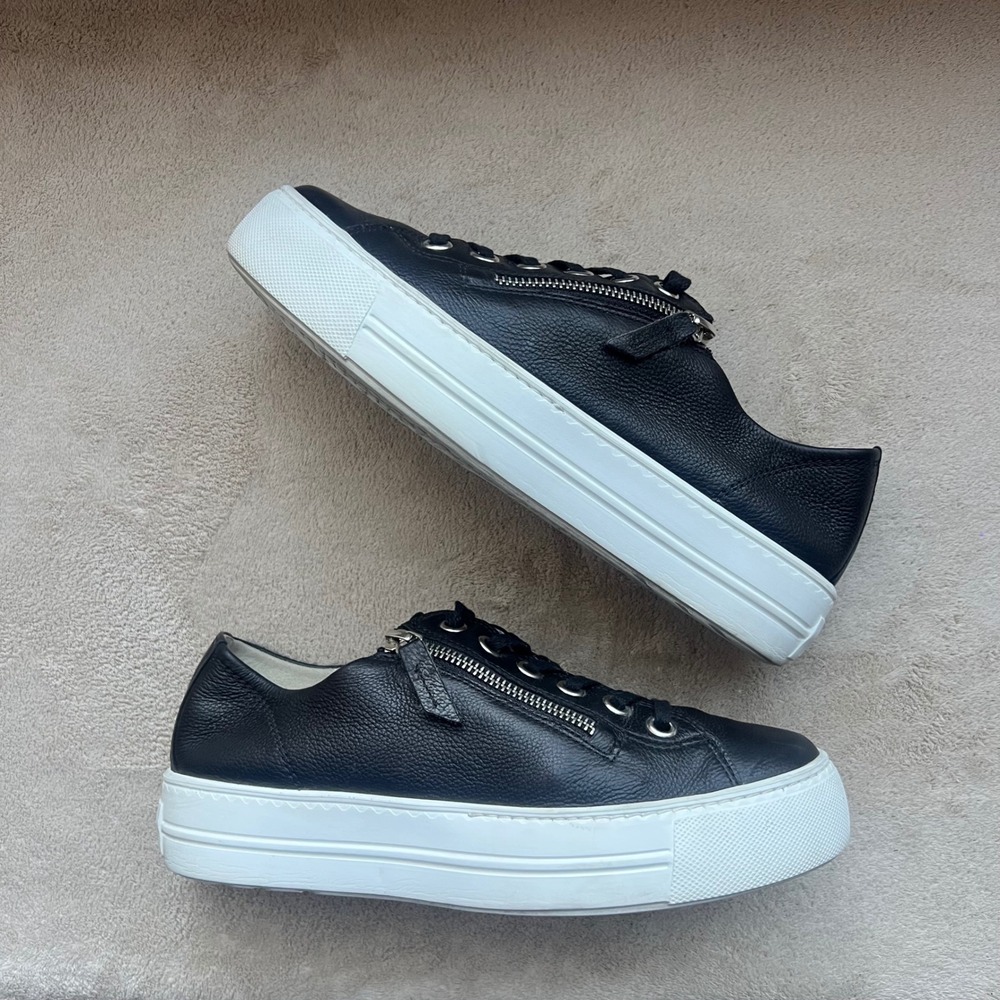 Paul Green Super Soft Women 8.5 UK 6Black Leather Side Zip Platform Sneakers - Picture 15 of 15